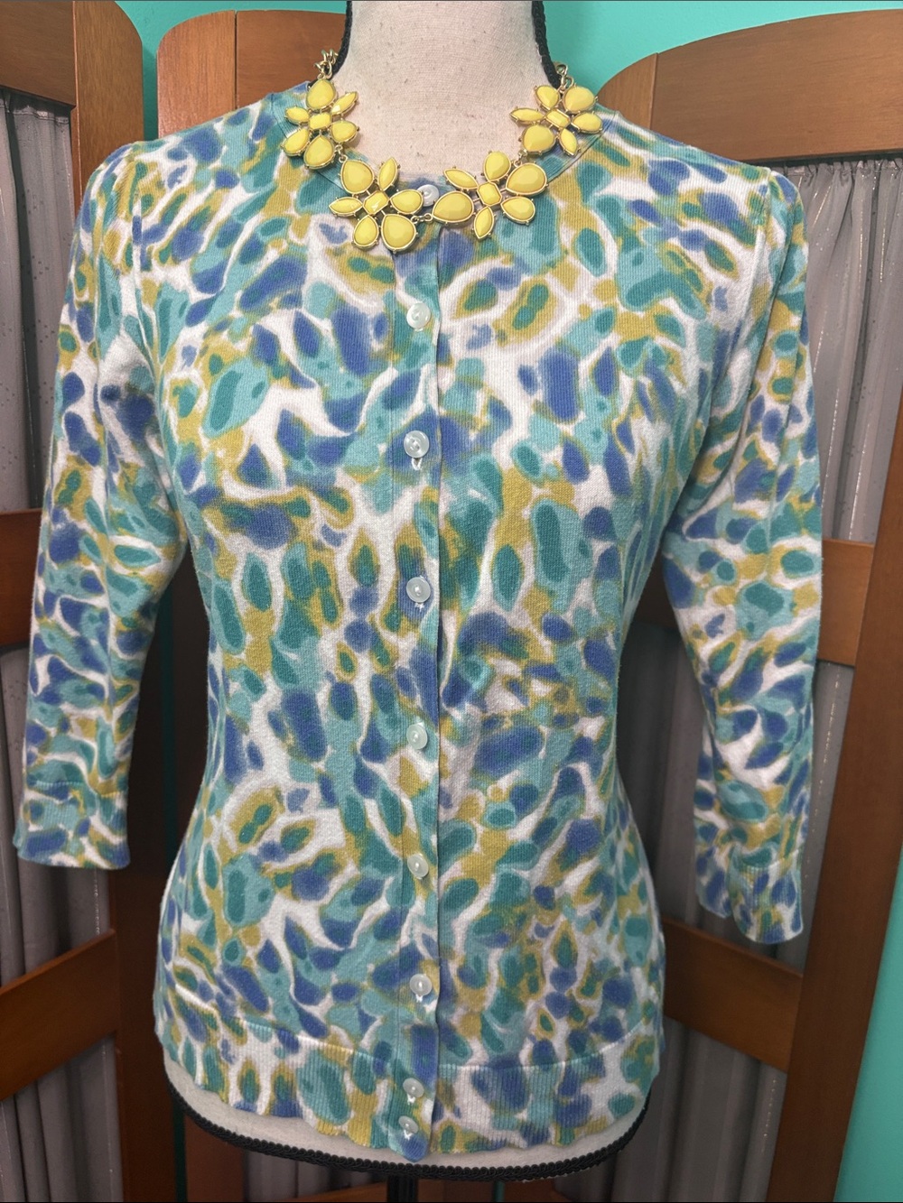 East 5th Blue, Green & Yellow Abstract Print Sweater